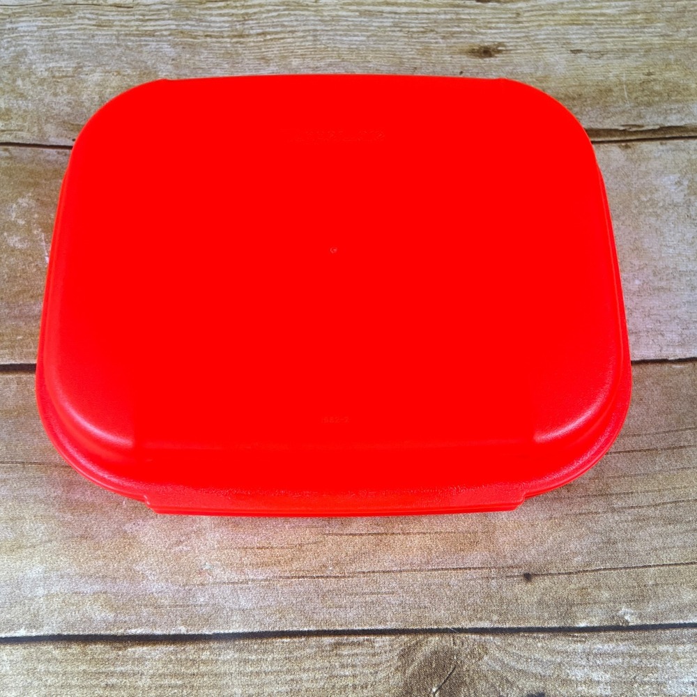 Tupperware Storz-a-Lot Neon Orange Hinged Box Small 7 1/2 X 6 x 2 1/4